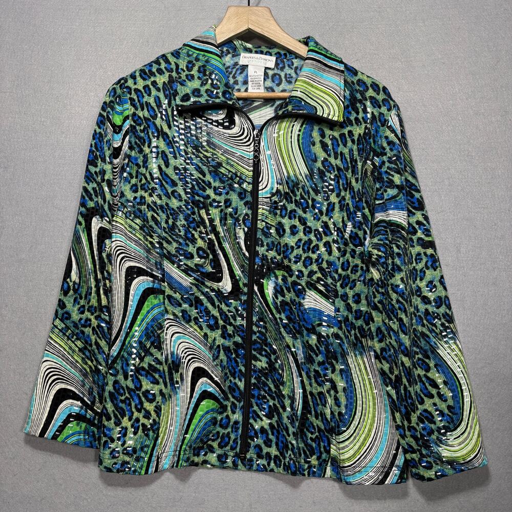 Drapers and Damons Artsy Leoparard Swirl Print Sequin‎ Jacket L Petite Statement